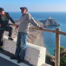 Jutta, Marion and Hermann with Cabo de Gata in the back, the southeast corner of Spain